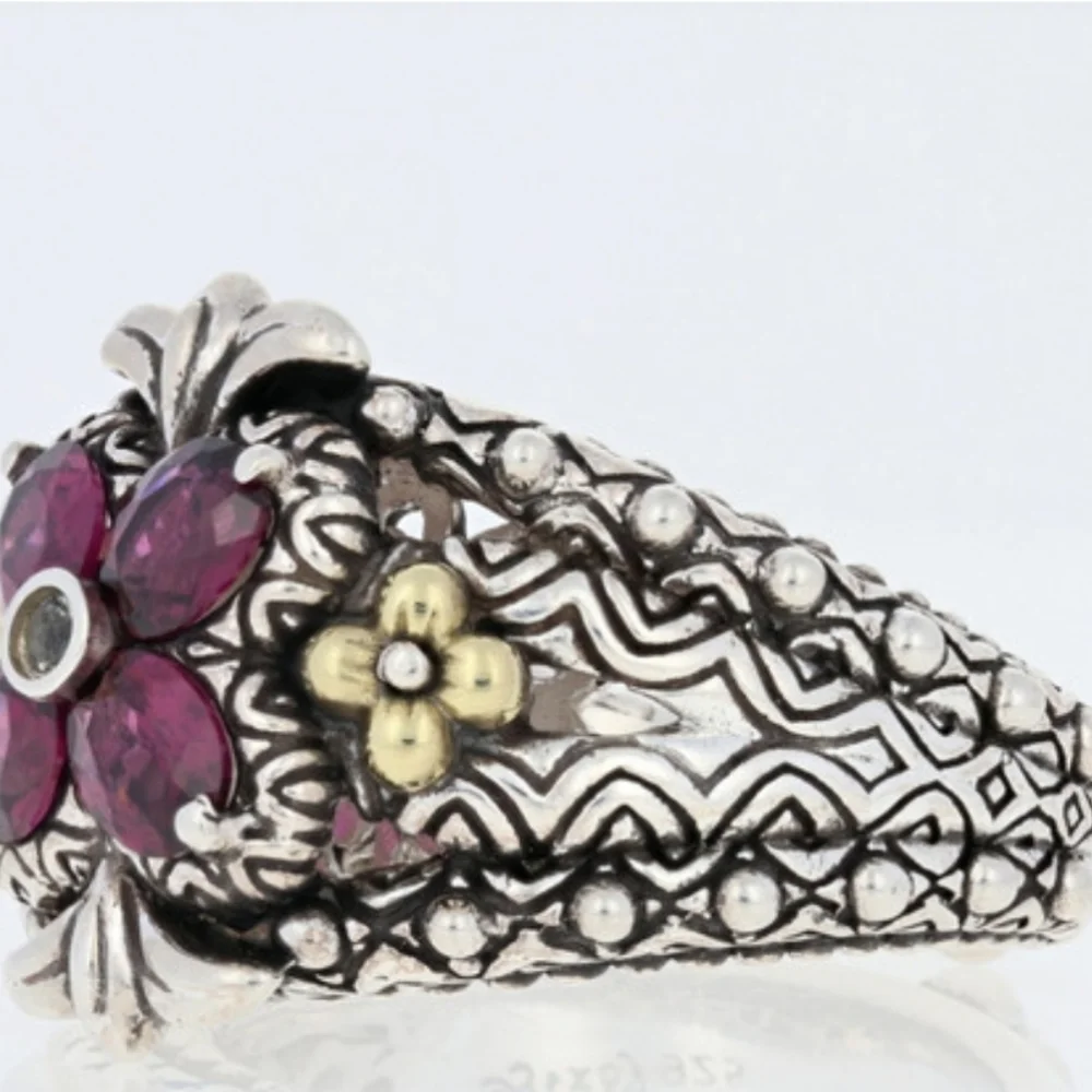 Barbara Bixby Rhodolite Garnet & White Sapphire Ring, Silver & 18k Gold Size 6! - Picture 2 of 11